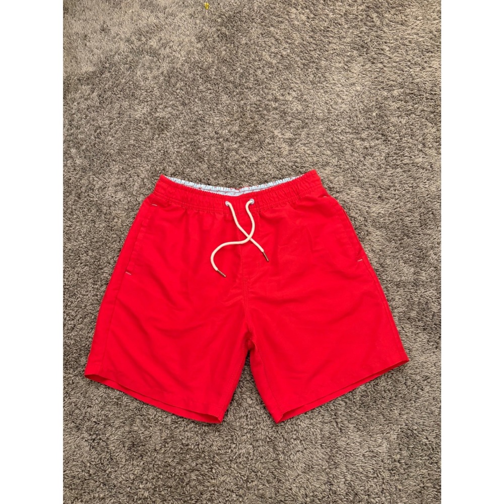 Sperry Top-Sider Mens Red Swim Trunks Anchor Print Waistband Shorts Small